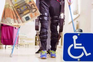 soldi simbolo invalidi persona con protesi alle gambe