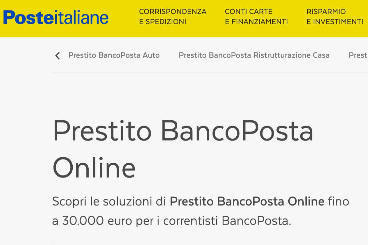 schermata sito poste italiane