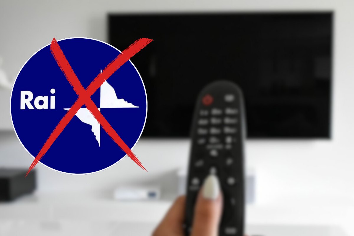 Logo Rai con televisore e telecomando nello sfondo