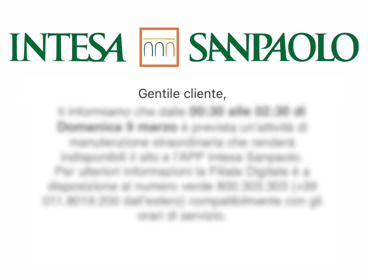 avviso manutenzione Intesa SanPaolo