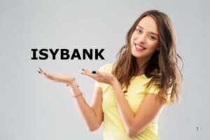 ragazza sorridente su sfondo grigio e scritta isybank