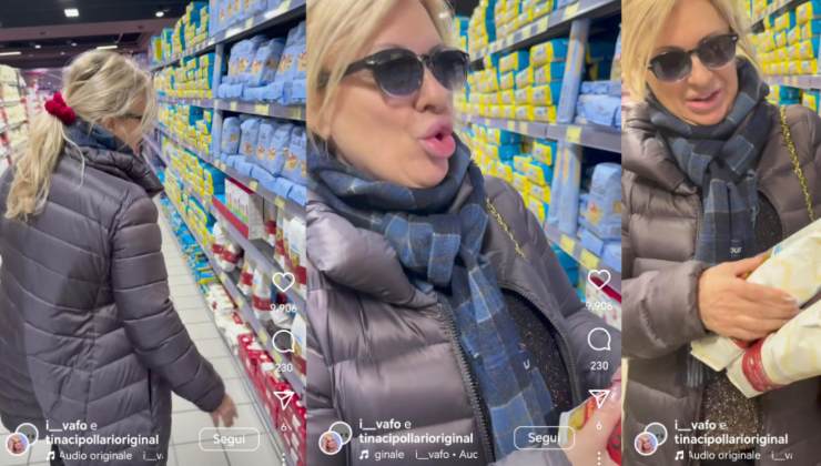 Tina Cipollari al supermercato